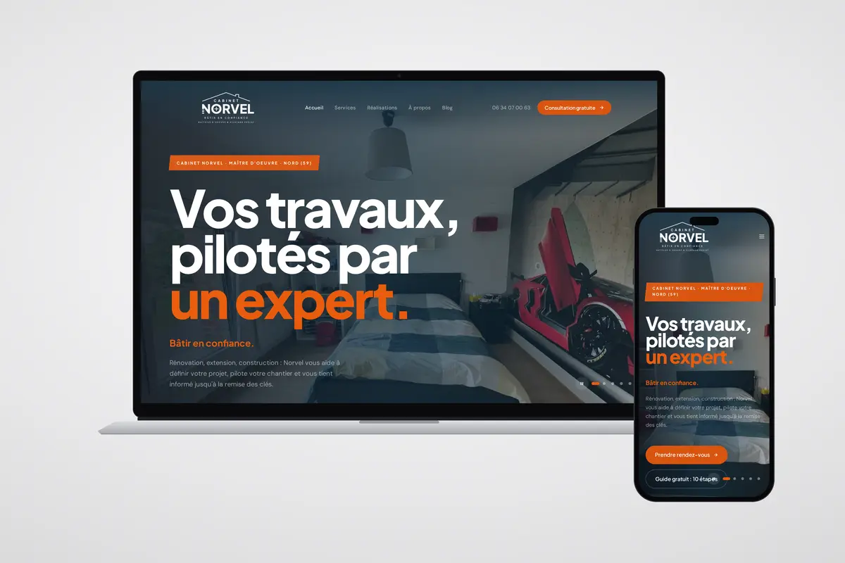 Site web vitrine affiché sur un ordinateur portable et sur un téléphone mobile